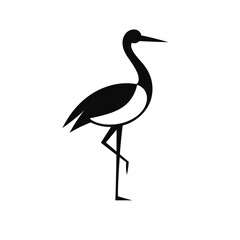 Fototapeta premium Minimalist black and white elegant bird illustration of a graceful crane or heron standing on one leg. Perfect for modern logos, icons, branding, wildlife themes, and professional design projects, con