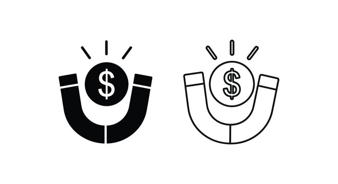 black and white icons of magnets attracting dollar signs Vector
