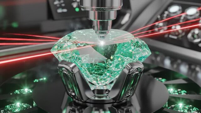 Green diamond cutting process laser precision high tech gemstone faceting refinement jewelry manufacturing advanced technology stone processing