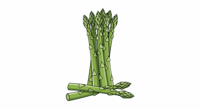 A bunch of green asparagus spears with pointed buds, some crossed