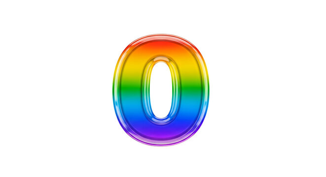 A colorful, shiny, rainbow 3d number zero