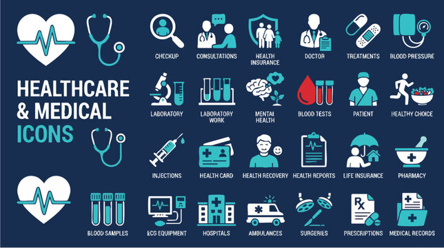 Medical Symbols, Clinics, Infographics, Digital Environment, Modern Design Perspective