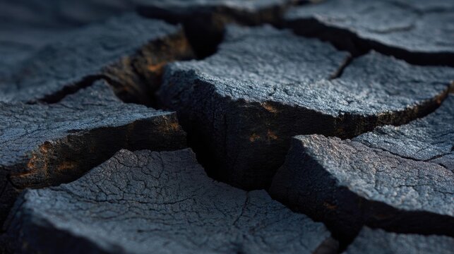 Close-up of a cracked ground surface. the cracks are deep and wide, with deep grooves and crevices running through them.
