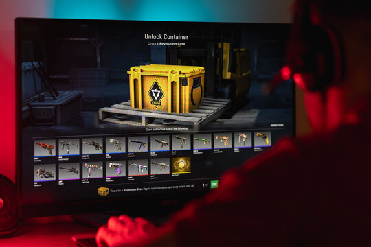 Gamer about to open a Case in Counter-Strike 2, illustrating virtual loot box mechanics, microtransactions, and gambling addiction concepts in gaming.