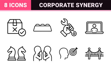 Fototapeta premium Business Partnership and Corporate Teamwork Minimalist Monoline Icon Set Featuring Geometric Line Art for Professional Collaboration