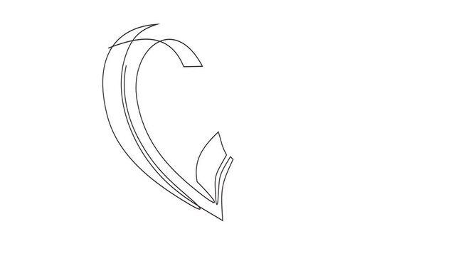 Animated self drawing of continuous line draw of two hearts with love signs. Thin curls and romantic symbols  Full length one line animation. 4K	
