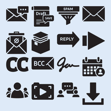 Electronic mail and messaging communication interface icons.