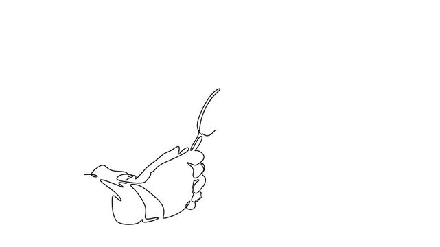 Animated self drawing of continuous line draw of   analysis concept. An abstract man holds a magnifying glass in his hand and analyzes the graph chart	
Full length one line animation. 4K	
