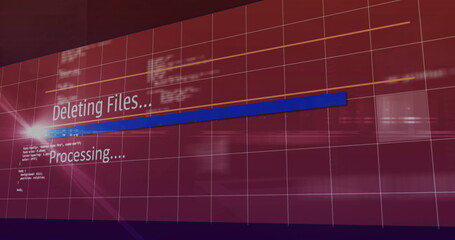 Displaying system status showing Deleting Files and Processing while updating blue bar in studio © vectorfusionart