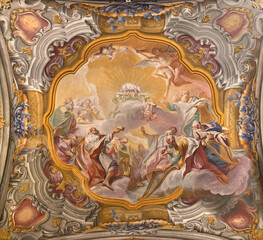 Obraz premium MONZA, ITALY - MARCH 19, 2026: The fresco of Adoration of Lamb of God in the Cathedral by Carlo Innocenzo Carloni (1738 -1740). 