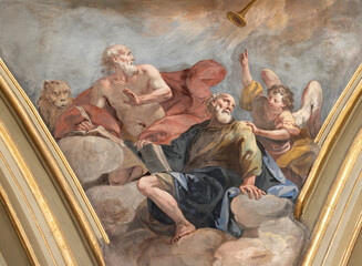 Obraz premium BERGAMO, ITALY - MARCH 21, 2026: The fresco of St. Matthew the Evangelist and St. Jerome by in the church Chiesa di San Alessandro in Colonna by Vincenzo Angelo Orelli (1751 – 1813).