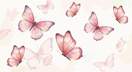 Watercolor butterfly vector illustration, pink pastel butterflies on white background. Delicate flying insect pattern for wedding invites, spring design © rani