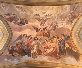MONZA, ITALY - MARCH 19, 2026: The neo baroque fresco of angels in the church Chiesa San Gerardo al...