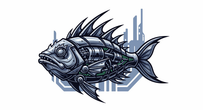 Mechanical fish with intricate gears and green glowing wires