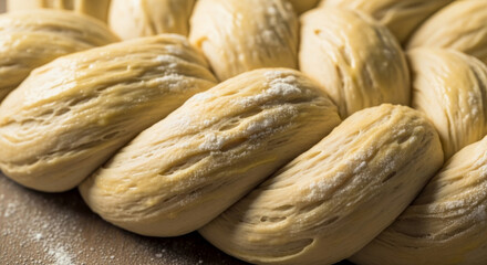 Fototapeta premium Close-up of braided bread dough before baking