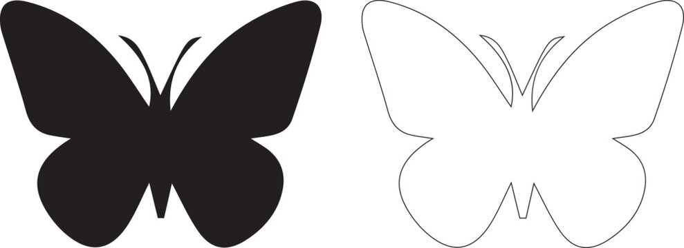 Butterfly icon in black silhouette and outline style isolated on white background vector illustration