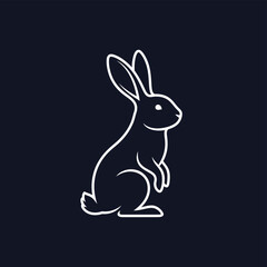 Obraz premium Simple white line art icon of a rabbit standing on its hind legs