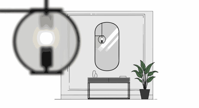 Modern interior illustration with a console table, mirror, and plant