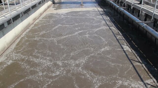 Sewage treatment plant. Waste water treatment, aeration tank