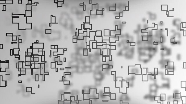 Abstract grid of connected squares on white background. Suitable for technology concept designs, digital backgrounds, futuristic presentations, and geometric artistic projects.