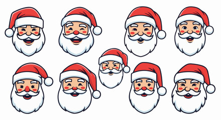 Fototapeta premium Collection of stylized cartoon Santa Claus heads with various cheerful expressions