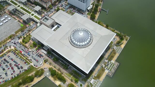 Aerial view of Tuanku Sultan Mizan Zainal Abidin Mosque, Putrajaya, Malaysia. Also known as Masjid Besi.