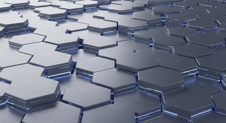 Fototapeta premium Futuristic Hexagonal Geometric Pattern - Seamless 3D Render for Advanced Technology and Data Flow Concepts Background