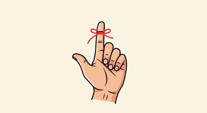 A finger with a red string tied around it to help remember something