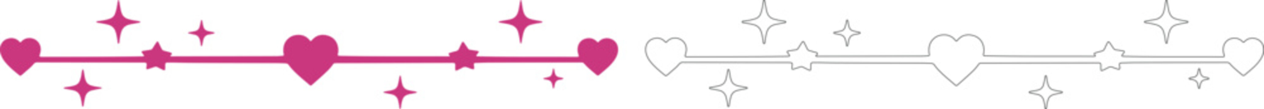 Pink heart and star divider with black outline