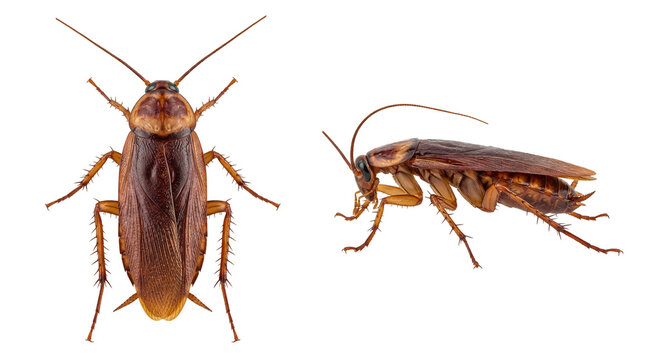 Cockroach Macro Study with Top and Side Views on Transparent Background for Pest Control and Scientific Entomology Graphics