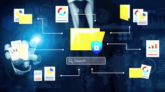 Modern business analytics and data security concept with visual folder management and digital protection elements in a corporate environment Gluon.