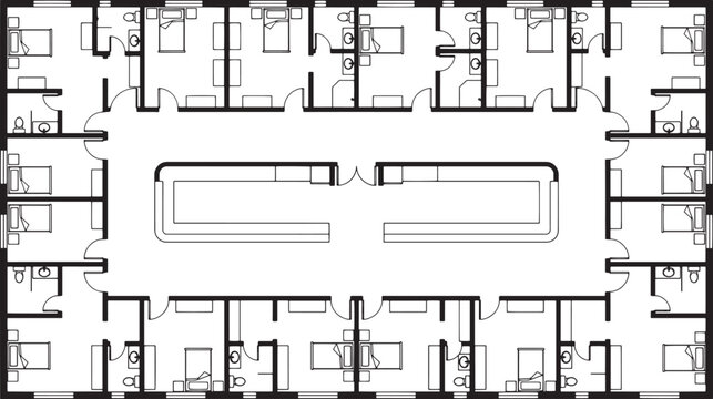 An architectural blueprint of a dorm room floor plan. Illustrating an efficient and structured room layout.