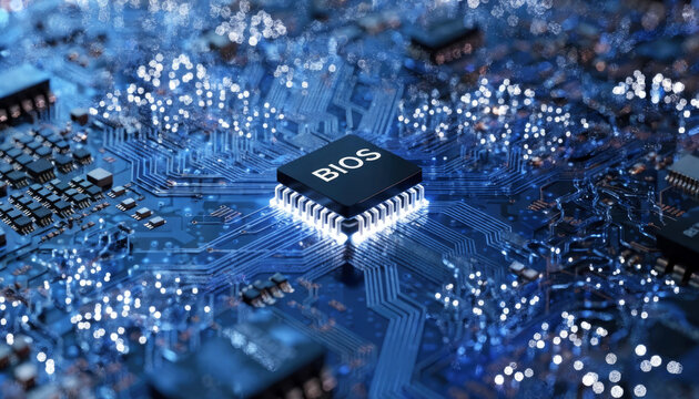 A computer chip with the letters bios on it illustration