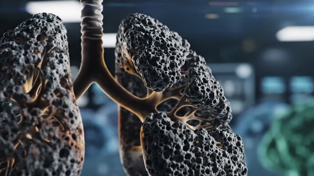 Public Health and Preventative Medicine, 3D Visualization of Healthy Lungs Rapidly Deteriorating into Severe COPD and Emphysema