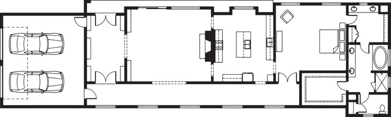 Obraz premium Architectural blueprint, showcasing the intricate design of a residential property, depicting a detailed layout of the structure's interior and exterior elements.
