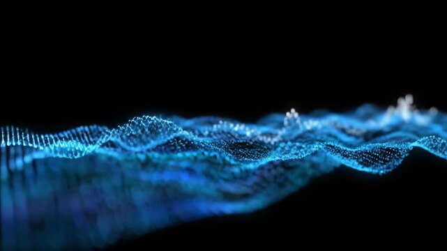 Abstract Blue Digital Waveform Particle System Animation.