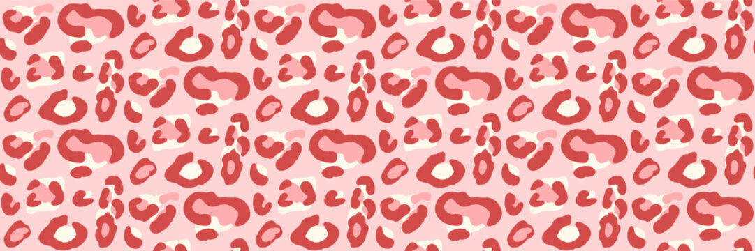 Animal girly seamless pattern with mini leopard rosette in red on pink. Dense coquette spot as hand drawn vector for fashion aop. Feminine animal print with organic blob motif in cute aesthetic.
