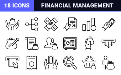 Fototapeta premium Personal Finance and Banking Monoline Icon Set Featuring Minimalist Geometric Line Art for Commercial Financial Management Interfaces