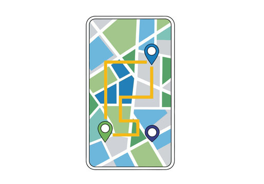 Automated Digital Map Navigation: Planning a Multi-Stop Route with Location Pins on a Conceptual Interface Graphic