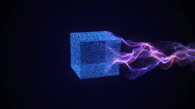 Futuristic cube with light stream.