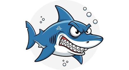 Obraz premium Angry Cartoon Shark with Sharp Teeth and Bubbles