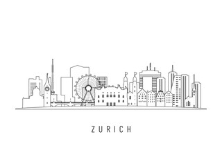 Obraz premium Detailed Zurich skyline vector illustration. Zurich buildings in line art style, perfect for modern designs.
