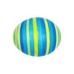 Obraz premium Bright blue and yellow striped egg with glossy finish png isolated on a transparent background