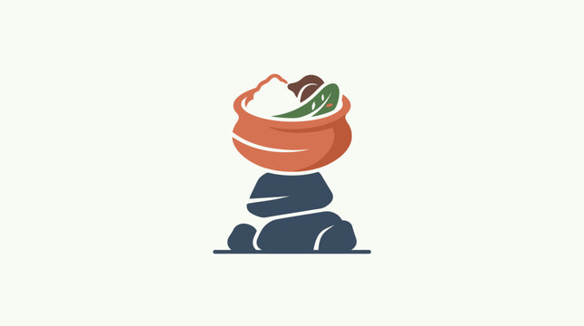 Minimalist Ceramic Pot Balanced on Stacked Rocks