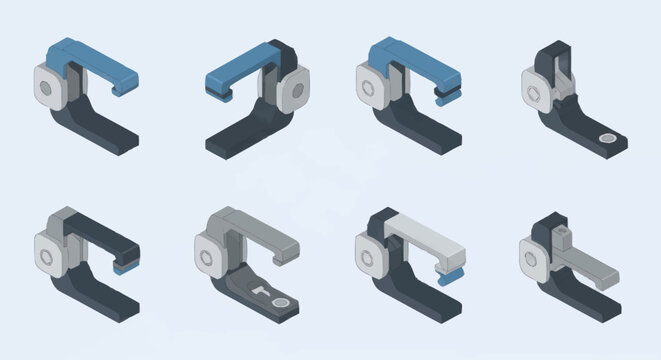 Set of Isometric Industrial Clamps and Grippers.