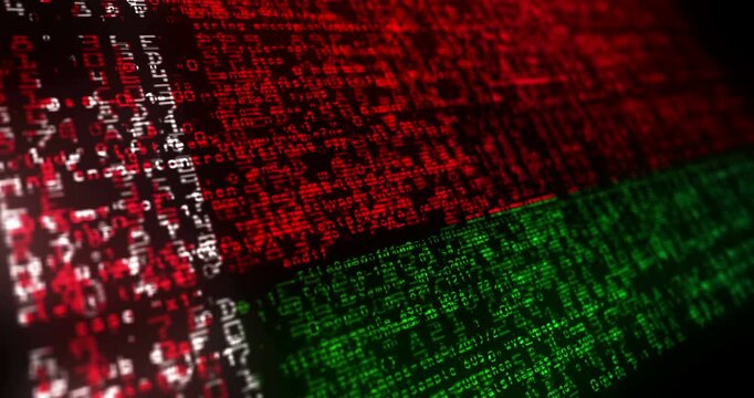 Belarus flag waving secure code. Swedish blowing banner cyber security attack and hack concept animation.