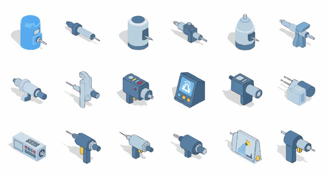 Collection of Isometric Industrial Tools and Equipment.