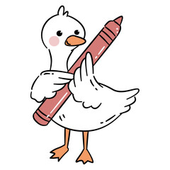silly goose holding big red crayon  © Lita