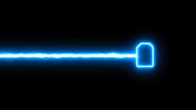 Abstract Blue Energy Beam with Glowing Neon Shape on Black Background.