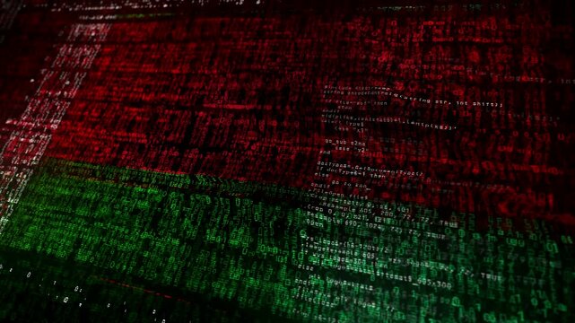 Belarus flag waving secure code. Swedish blowing banner cyber security attack and hack concept animation.